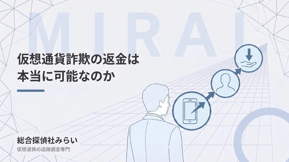 騙し取られたお金は取り戻せるのかを示す図解。送金の記録から送金先、海外へと資金が流れる様子