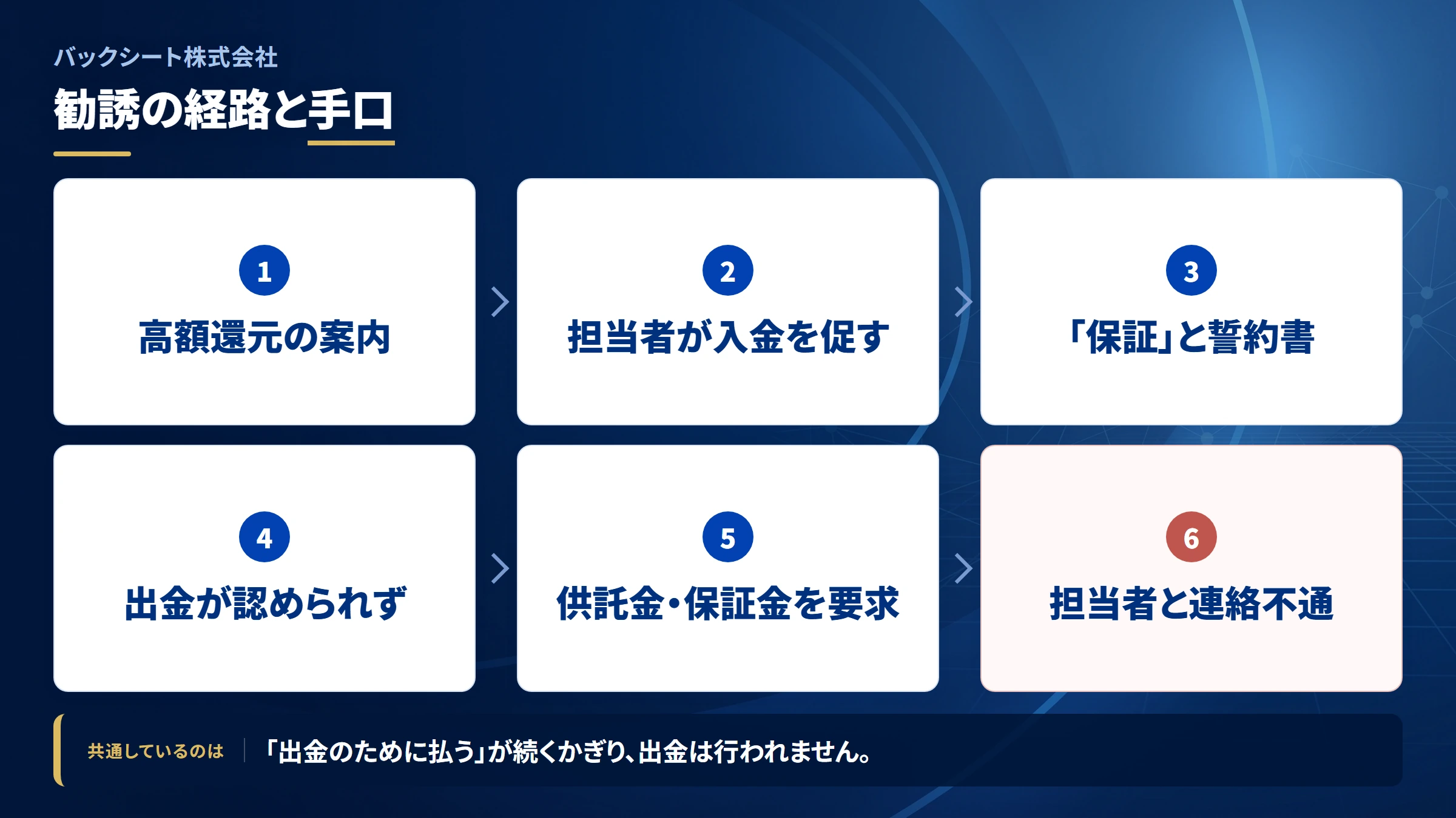 バックシート株式会社（調査記録）の勧誘から送金までの流れ
