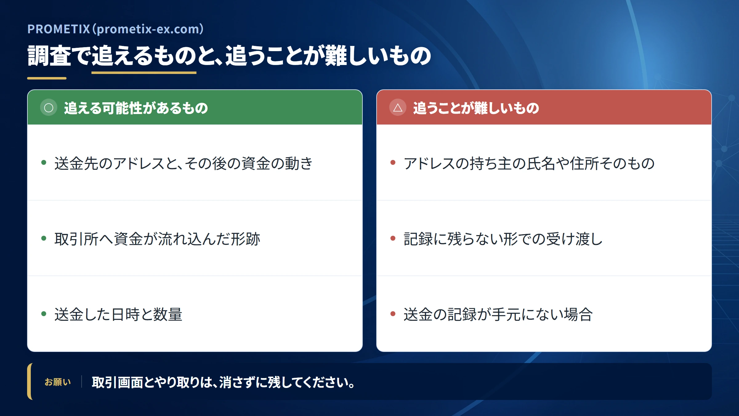 PROMETIX（prometix-ex.com）の送金を追跡できる範囲