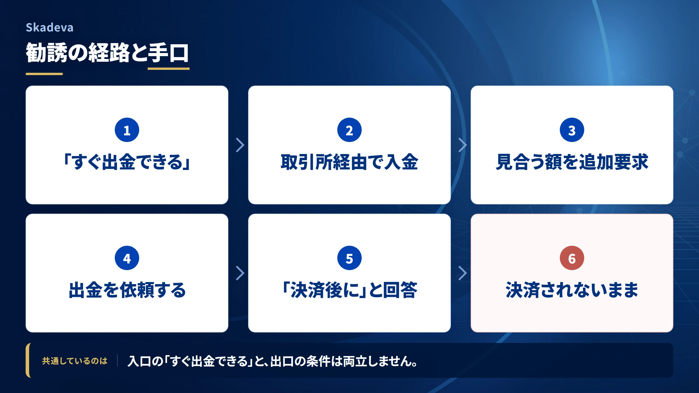 Skadeva（調査記録）の勧誘から送金までの流れ