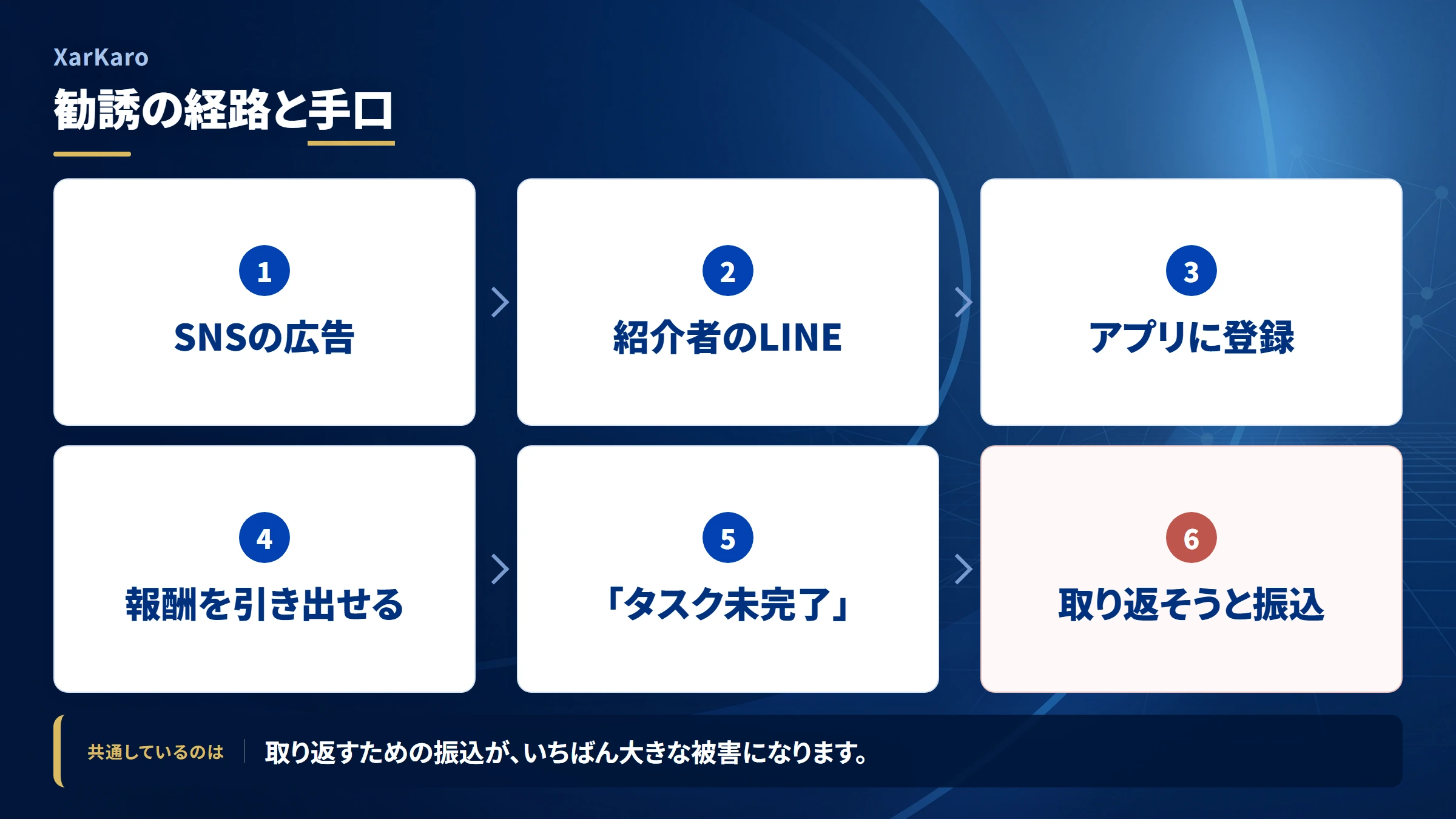 XarKaro（調査記録）の勧誘から送金までの流れ